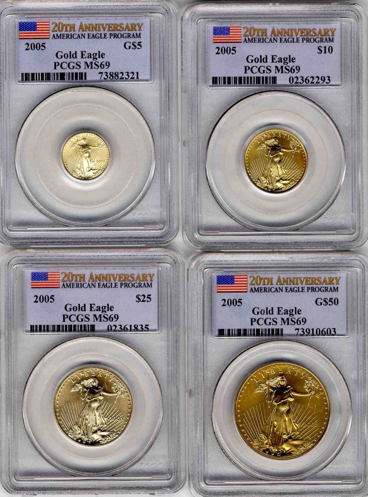 2005 Gold Eagle Set 20th Anniversary PCGS MS69