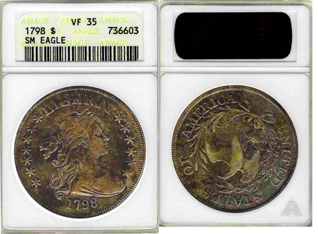 1798 Draped Bust Silver Dollar Eagle $1 ANACS VF 35