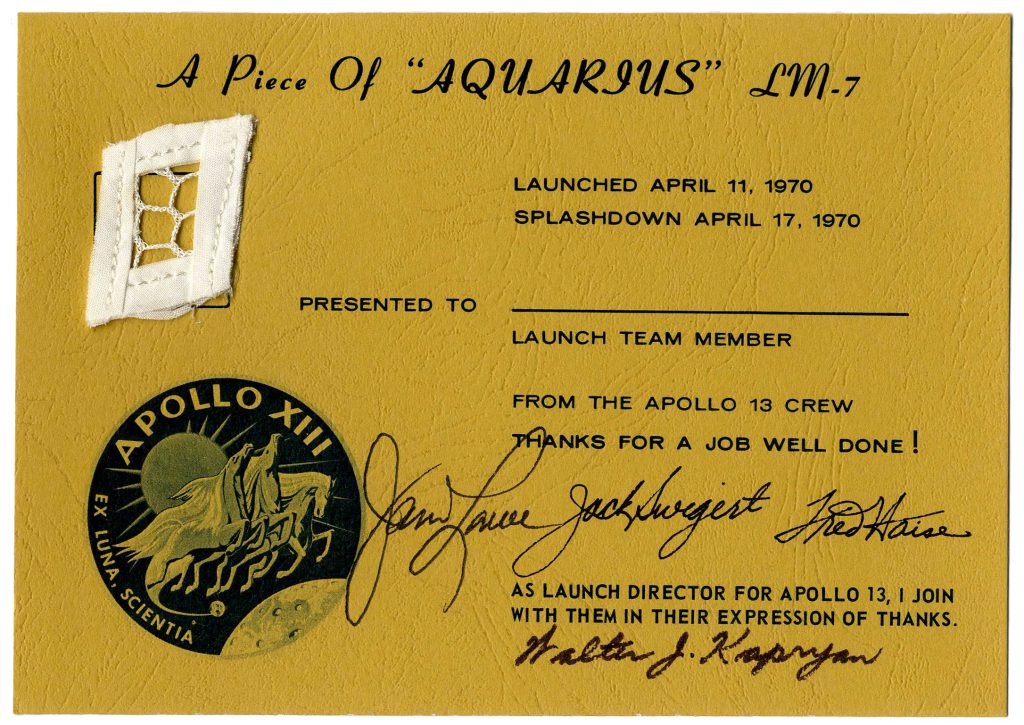 Apollo 13 Aquarius fabric swatch
