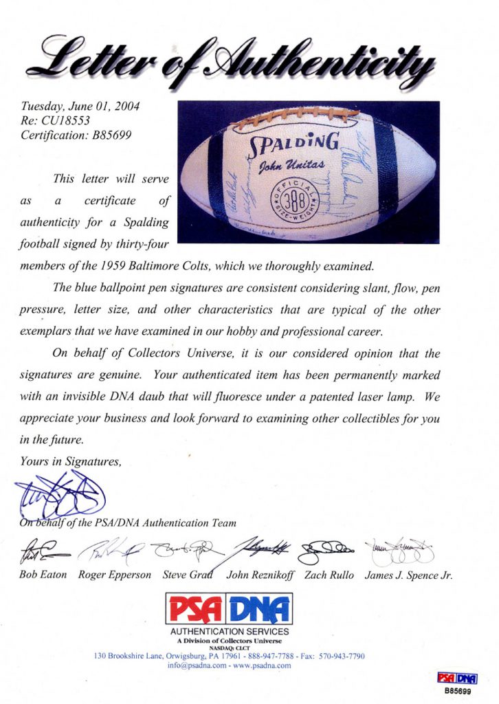 1959 Baltimore Colts football signed