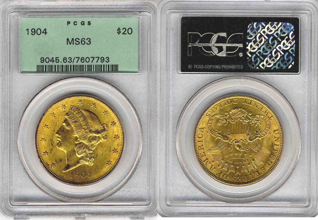 1904 $20 PCGS MS63
