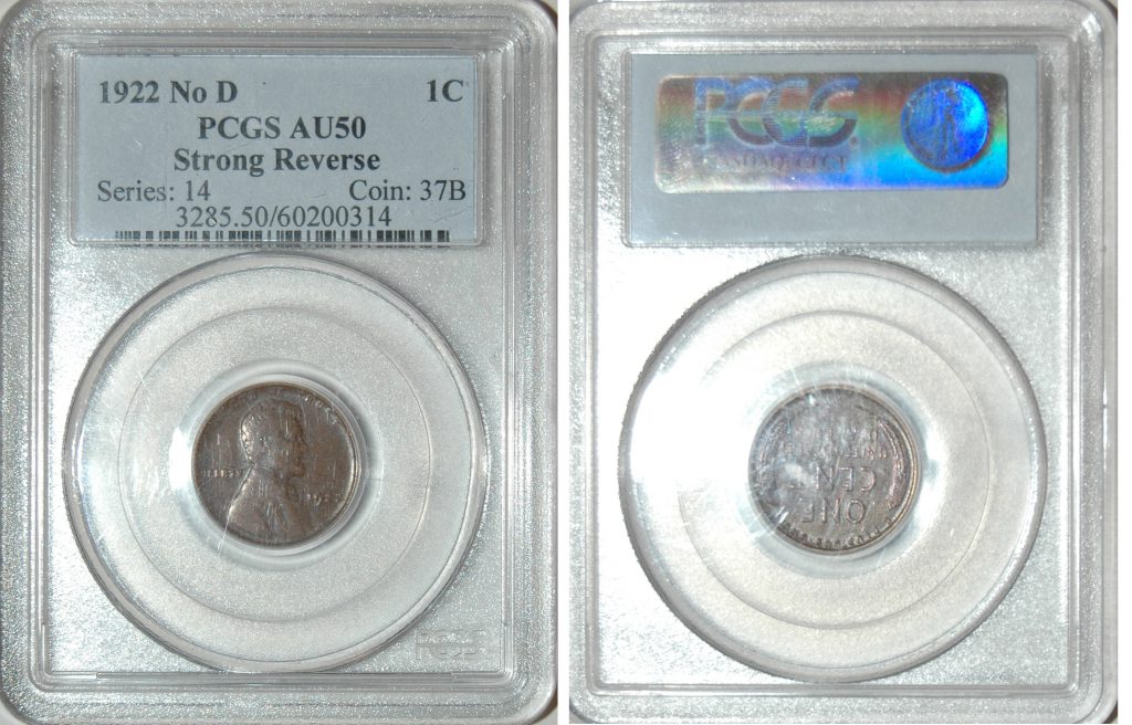 1922 No D 1c PCGS AU50 Strong Reverse
