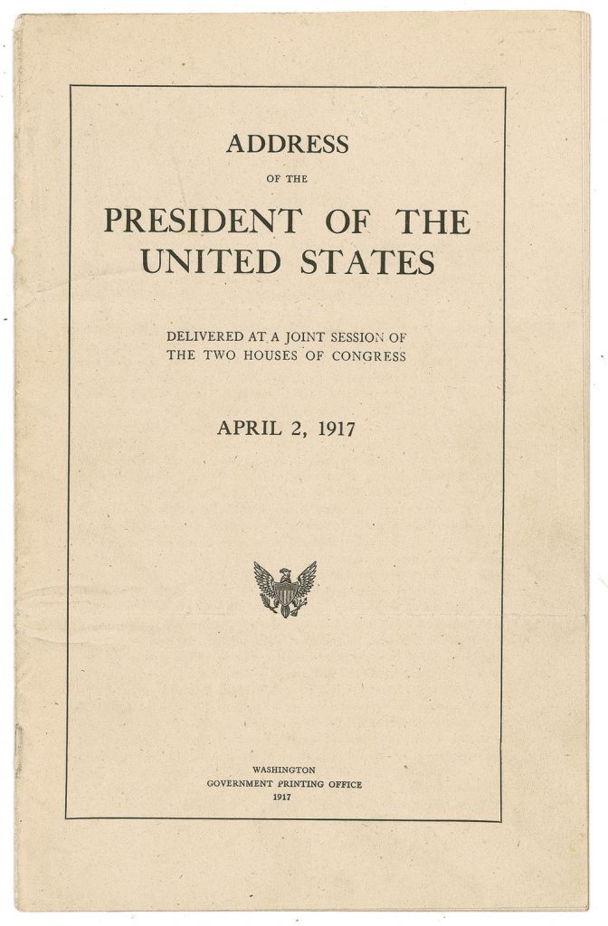 Woodrow Wilson April 2 1917 war declaration speech signed