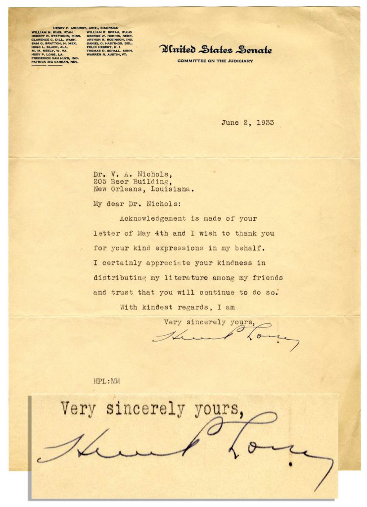 Huey Long autograph