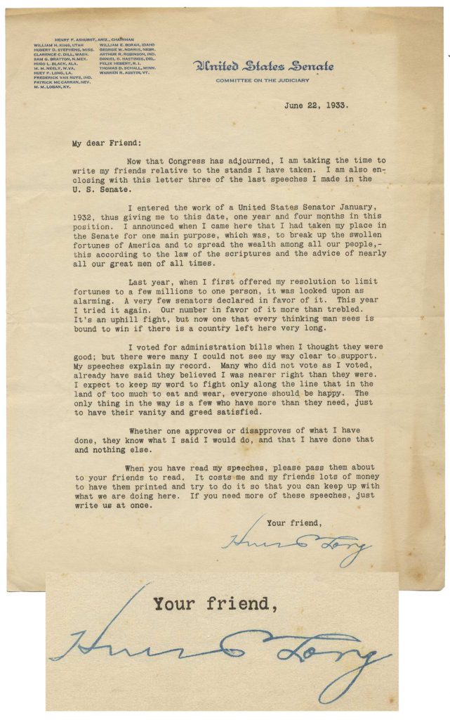 Huey Long autograph
