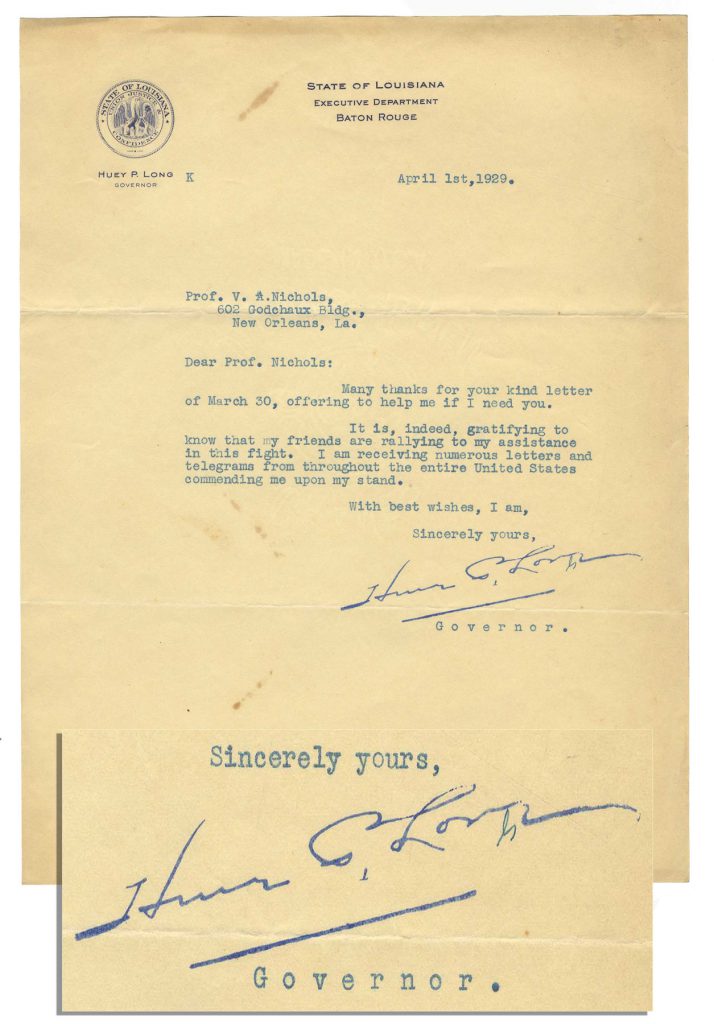 Huey Long autograph
