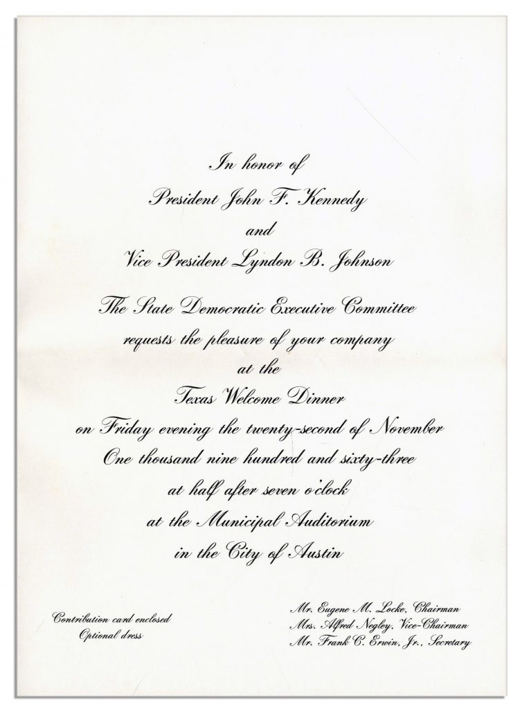 John F Kennedy Schedule of the President Texas 1963