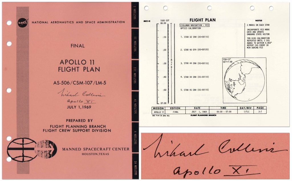 Michael Collins Signed Apollo 11 Flight Plan Facsimile 