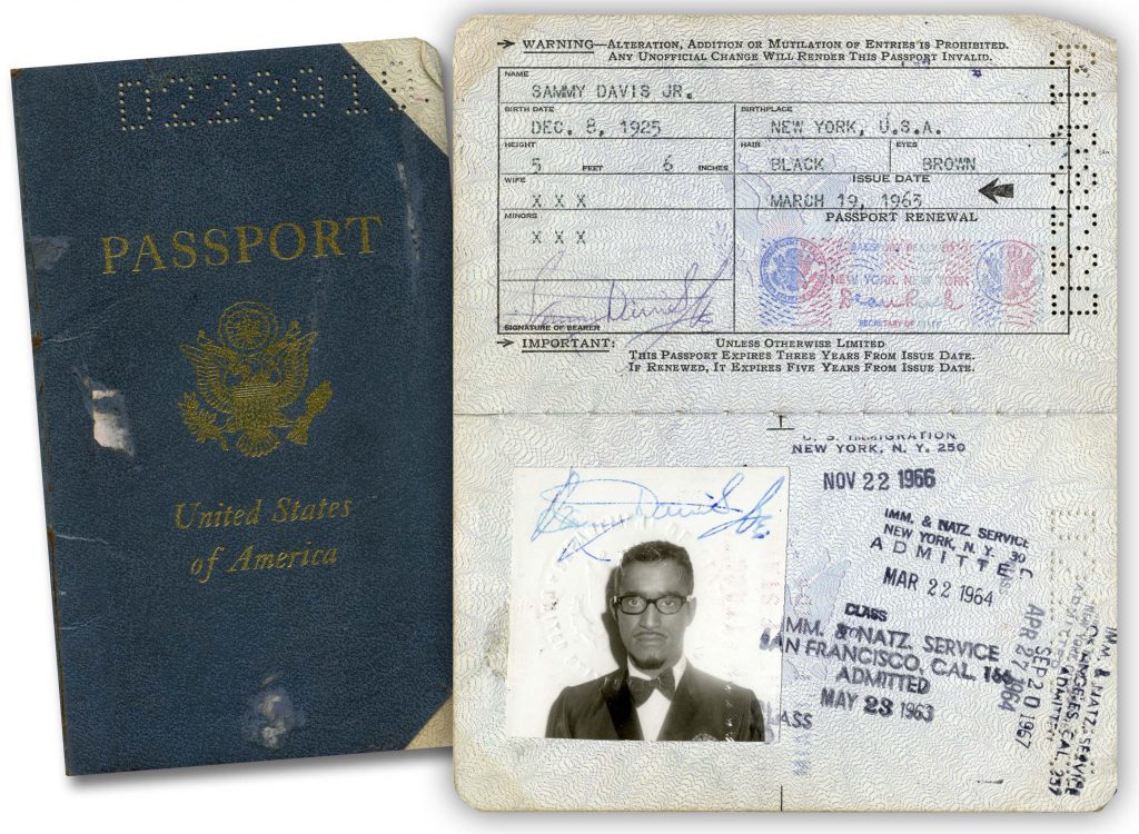 Sammy Davis Jr autograph signed passport