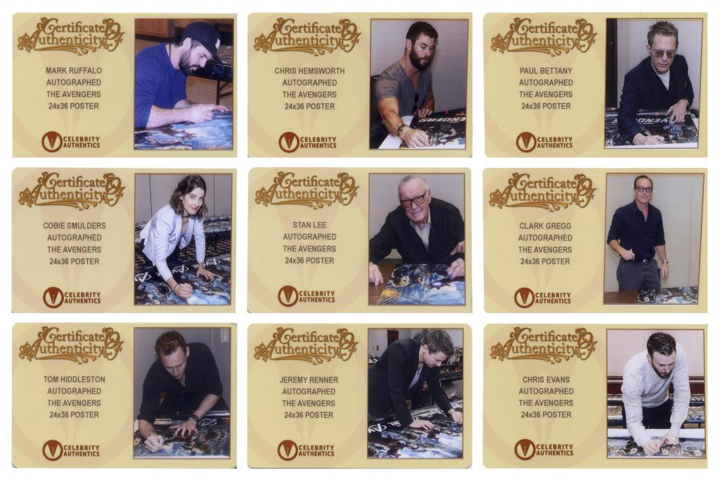 Celebrity Authentics COA Avengers signed poster