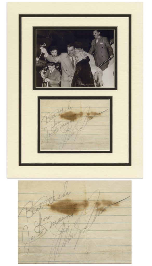 Joe Dimaggio and Marilyn Monroe autograph