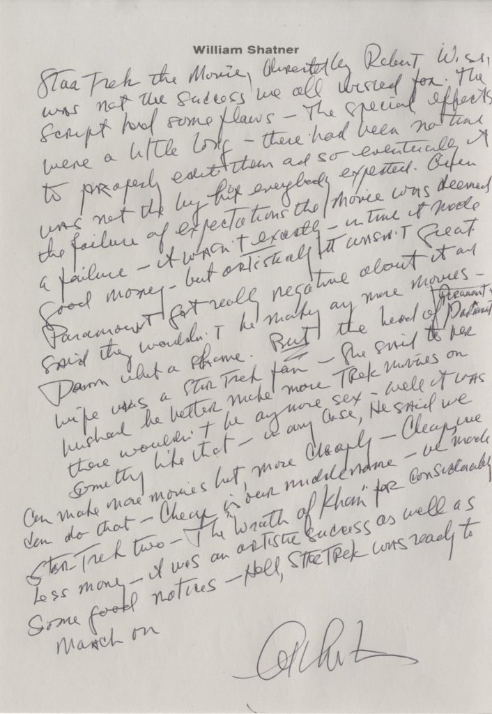 William Shatner Star Trek autograph letter signed