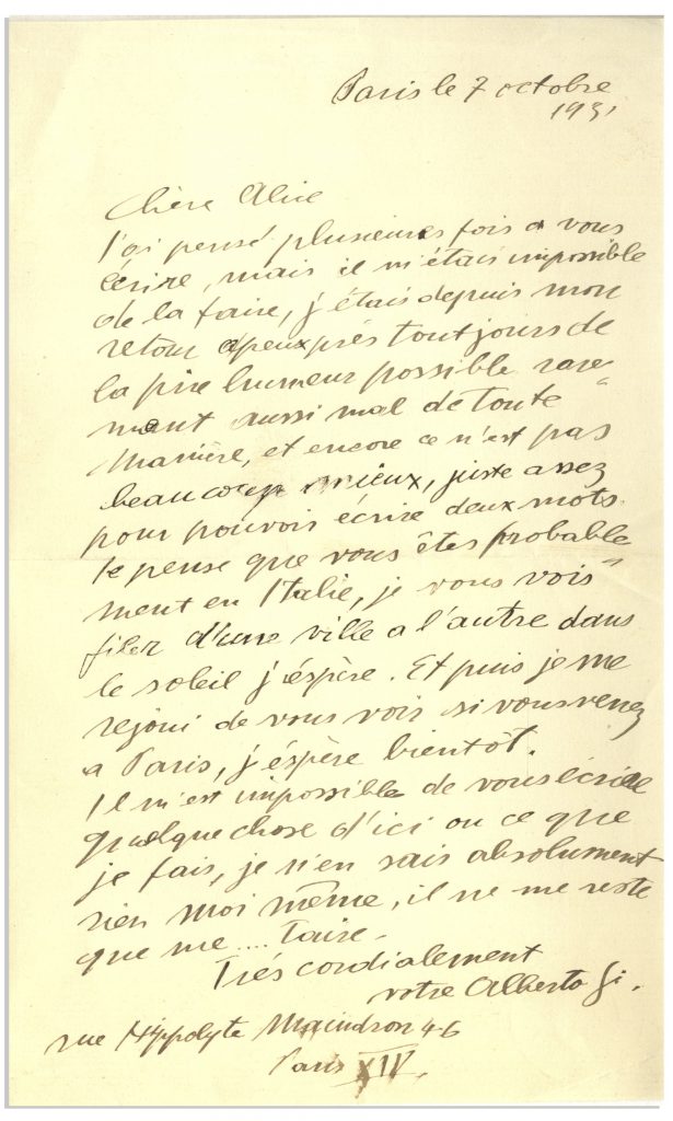 Alberto Giacometti autograph