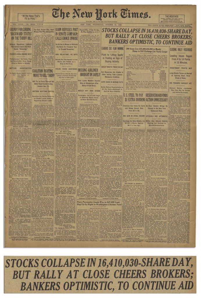 New York Times 1929 stock market crash newspaper