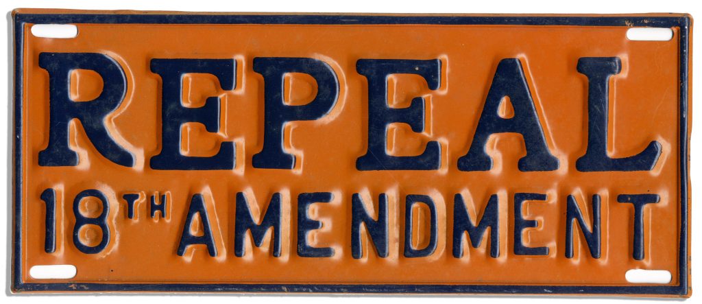 Prohibition Repeal 18th Amendment license plate