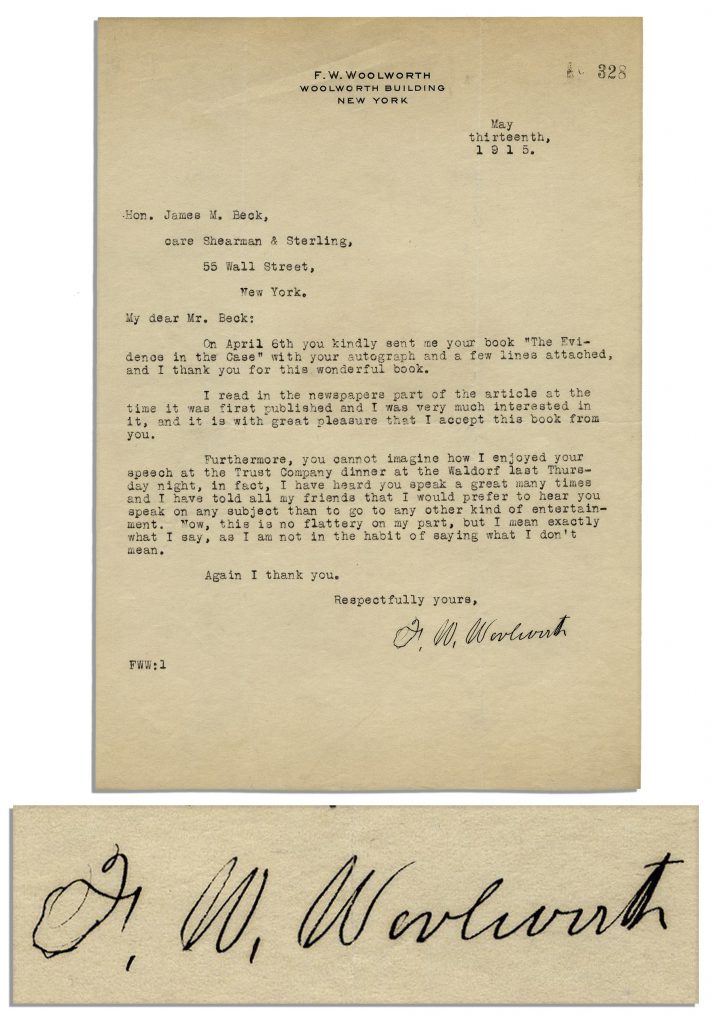 Frank Woolworth autograph