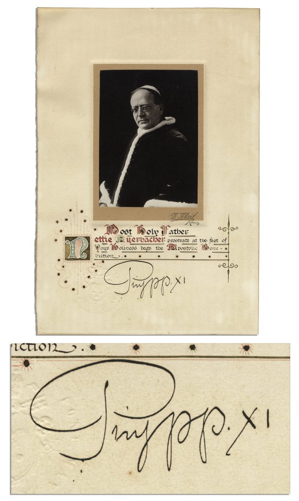  Pope Pius XI Signed Apostolic Benediction