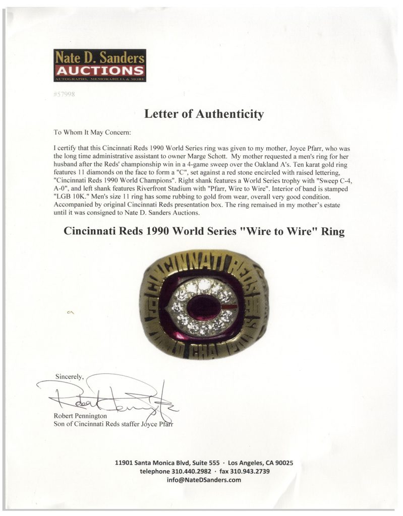 Cincinnati Reds 1990 World Series Ring