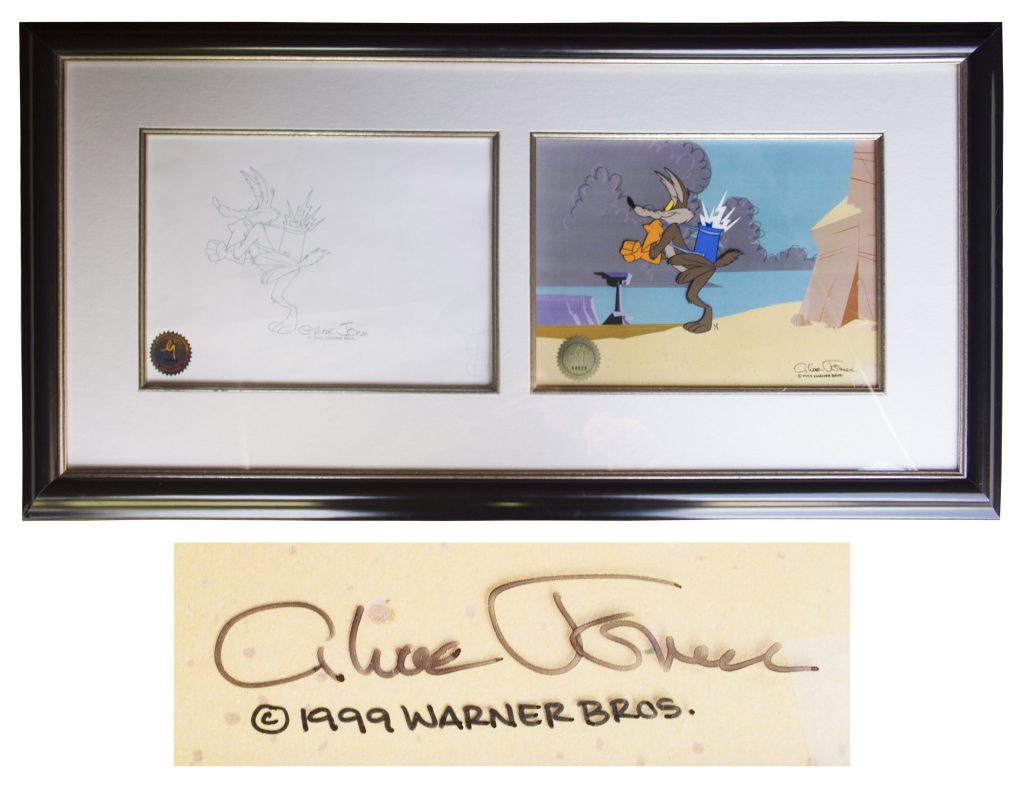 Chuck Jones Road Runner Wile Coyote signed pencil sketch