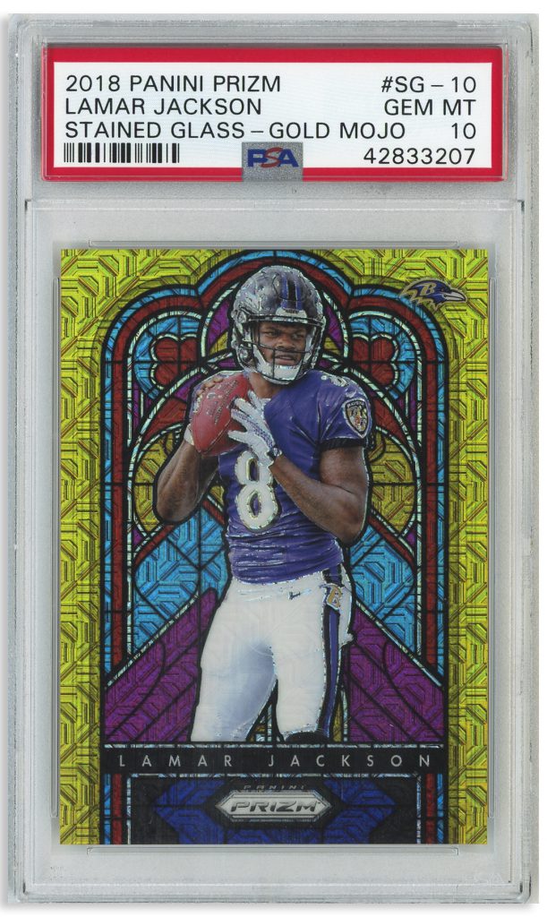 Lamar Jackson 2018 Panini Prizm Stained Glass Gold Mojo #SG-10
