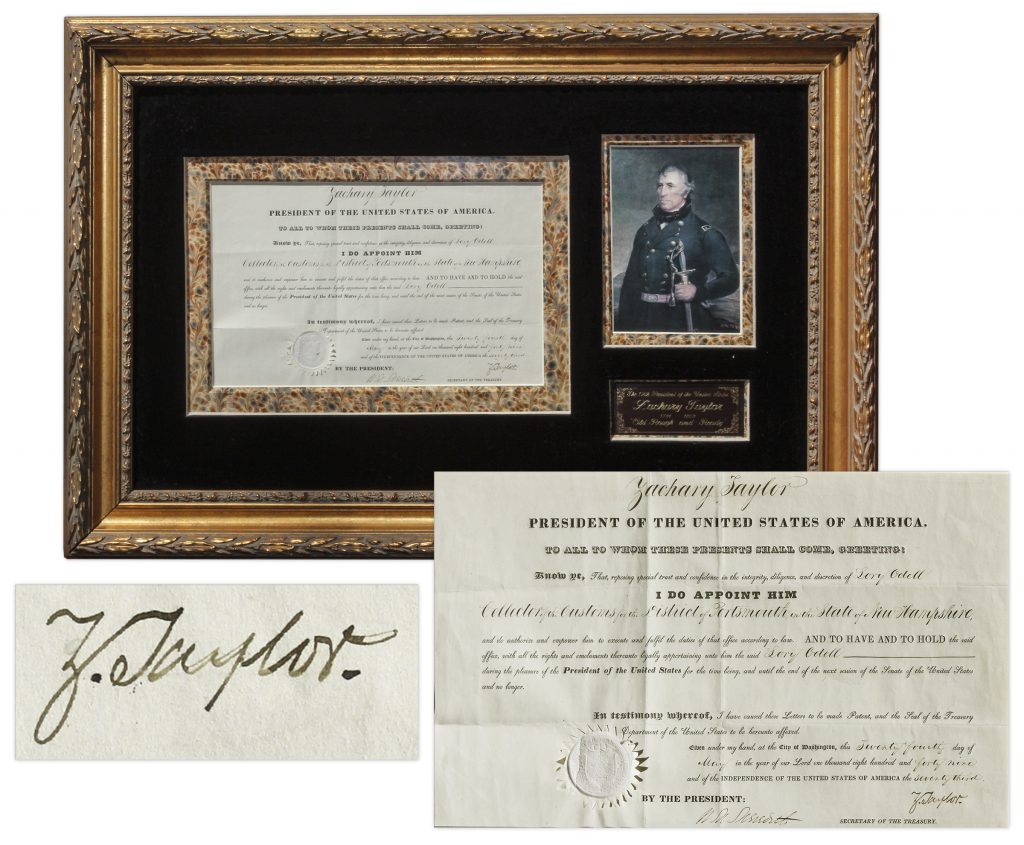 Zachary Taylor signed letter as President