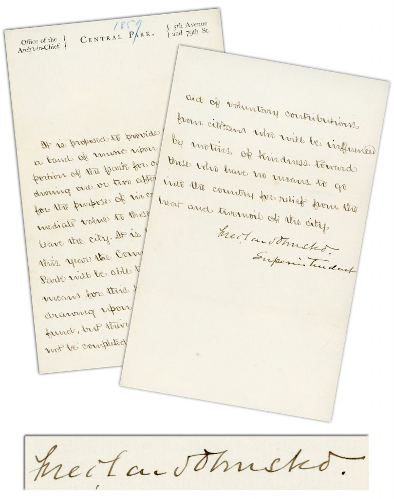 Frederick Law Olmsted autograph