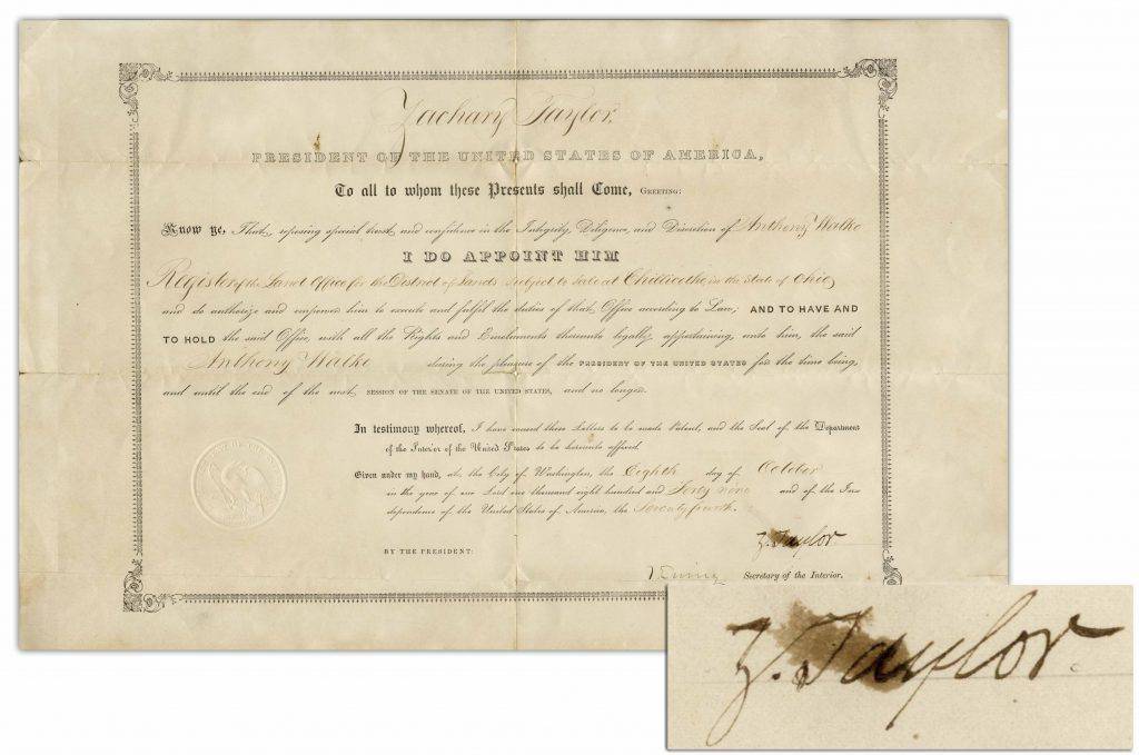 Zachary Taylor signature PSA encapsulated