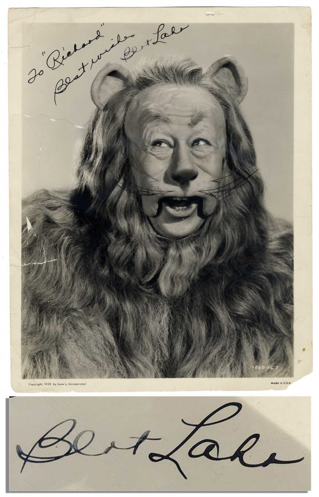 Bert Lahr Cowardly Lion signed photo
