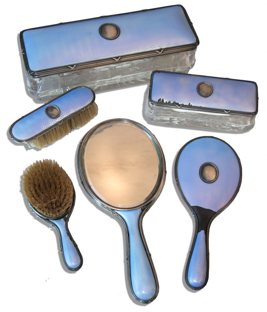 Faberge Sky Blue Guilloche Enamel Dressing Set