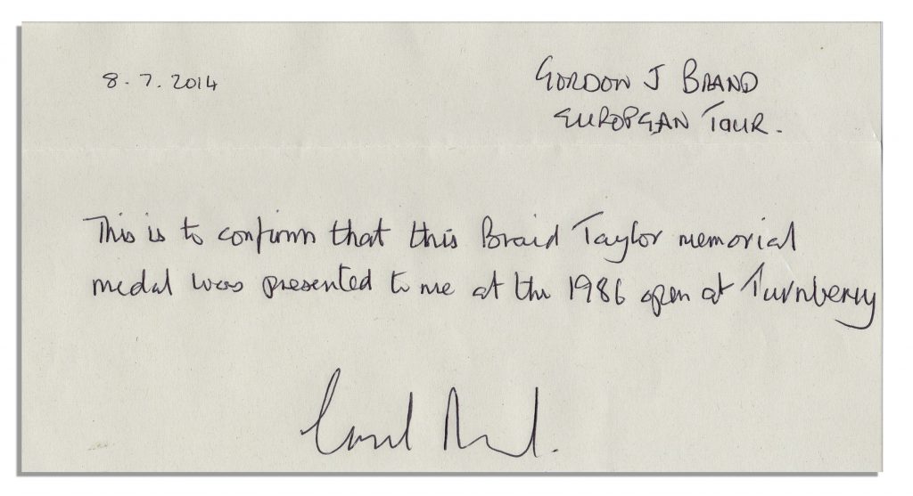 PGA Braid Taylor Memorial Medal