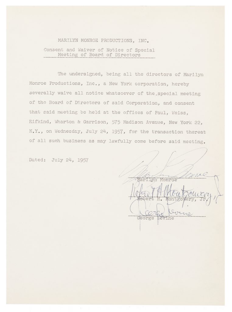 Marilyn Monroe signed contract