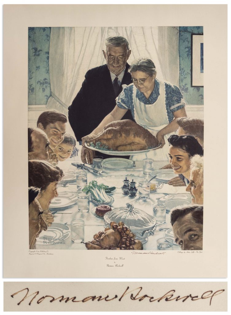 Norman Rockwell signed Freedom from Want poster