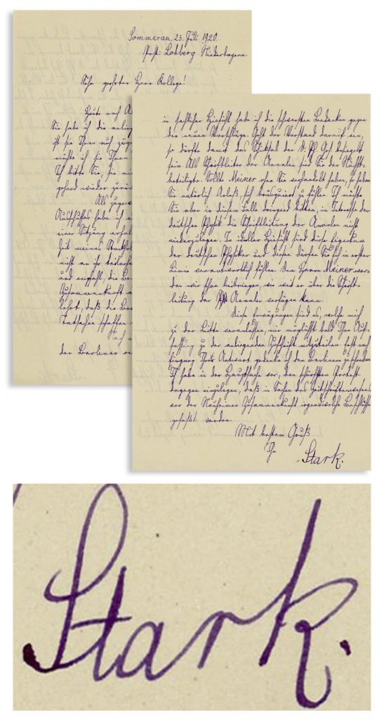 Johannes Stark signed letter