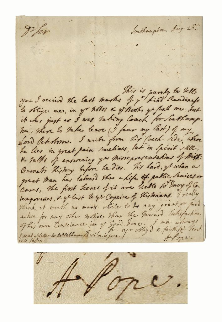 Alexander Pope signed letter 