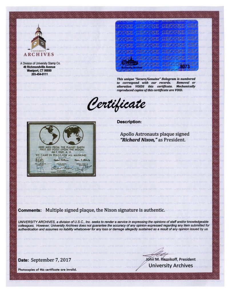 Apollo 11 crew and Richard Nixon signed photo