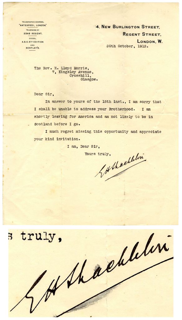 Ernest Shakleton signed letter 
