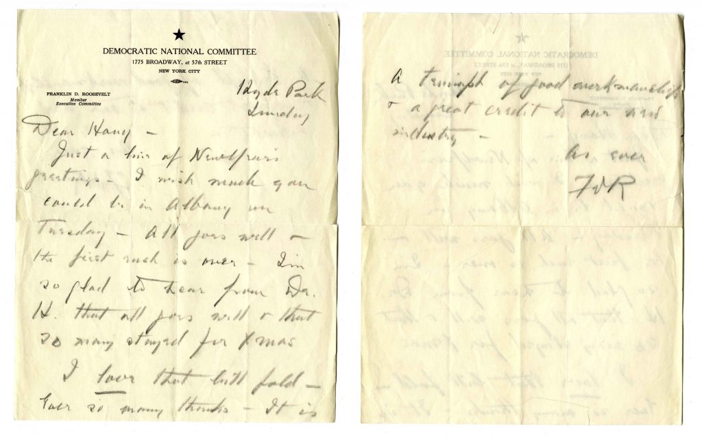 Franklin D Roosevelt signed letter 