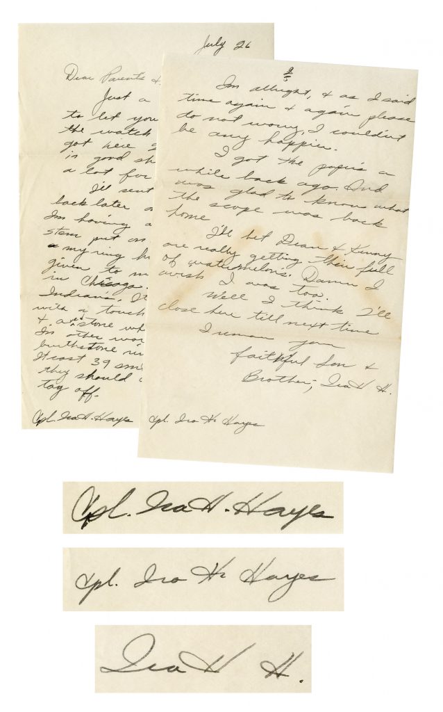 Ira Hayes signed letter