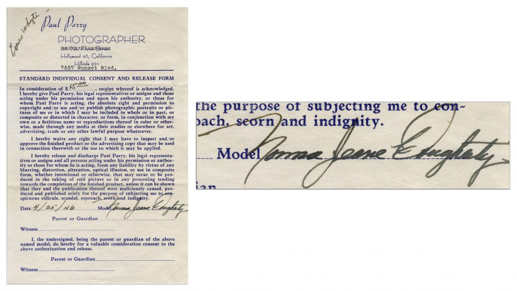 Marilyn Monroe signed document