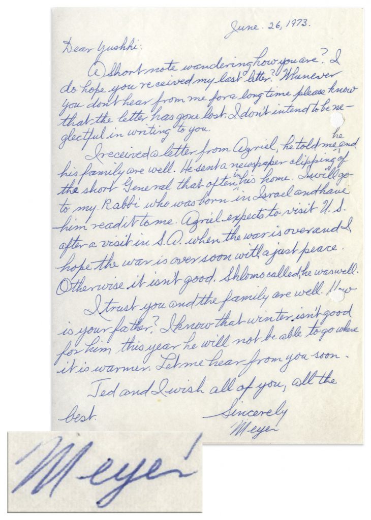 Meyer Lansky signed letter 