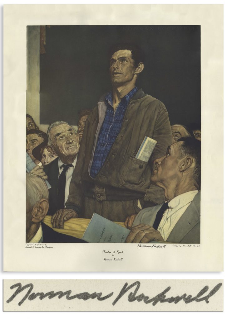 Norman Rockwell signed Freedom of Speech poster