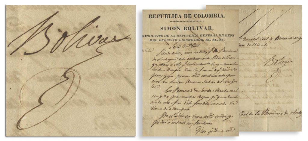 Simon Bolivar signed document