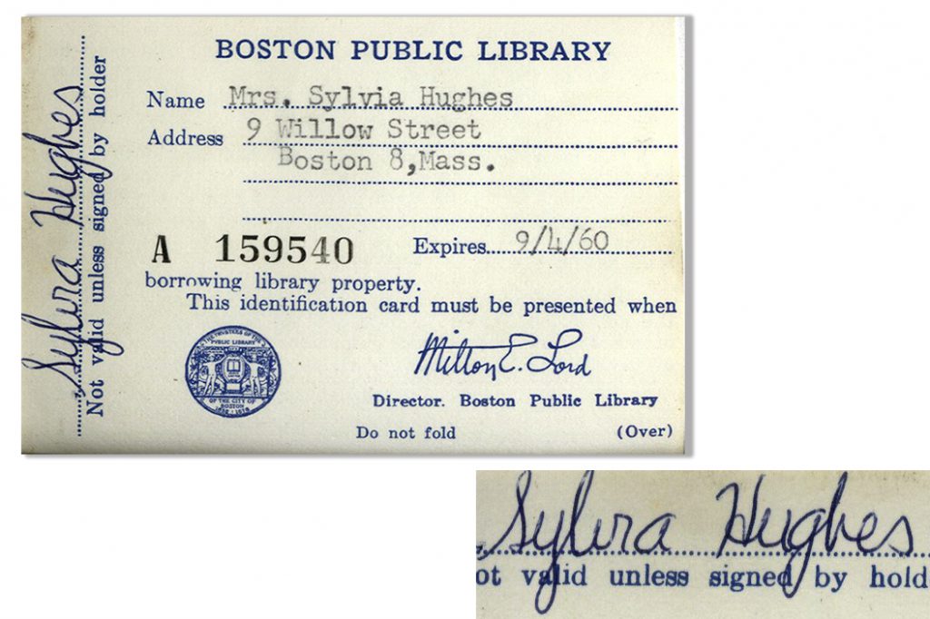 Sylvia Plath signed library card