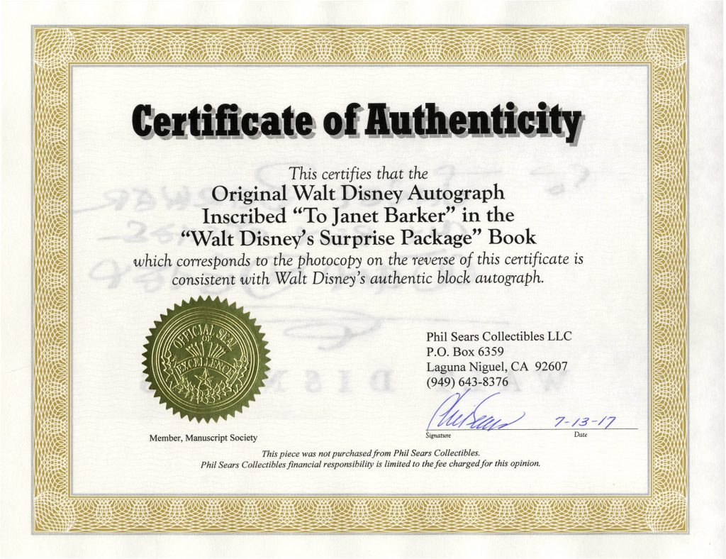 Walt Disney Surprise Package signed book