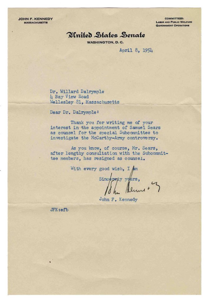  John F Kennedy typed letter signed as Senator 