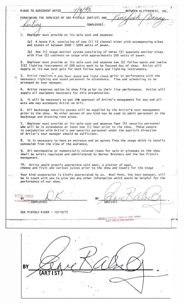 Sex Pistols signed contract