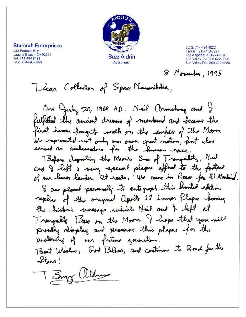 Buzz Aldrin Handwritten Scriptures flown to moon