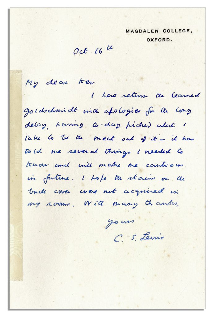 CS Lewis autograph letter signed
