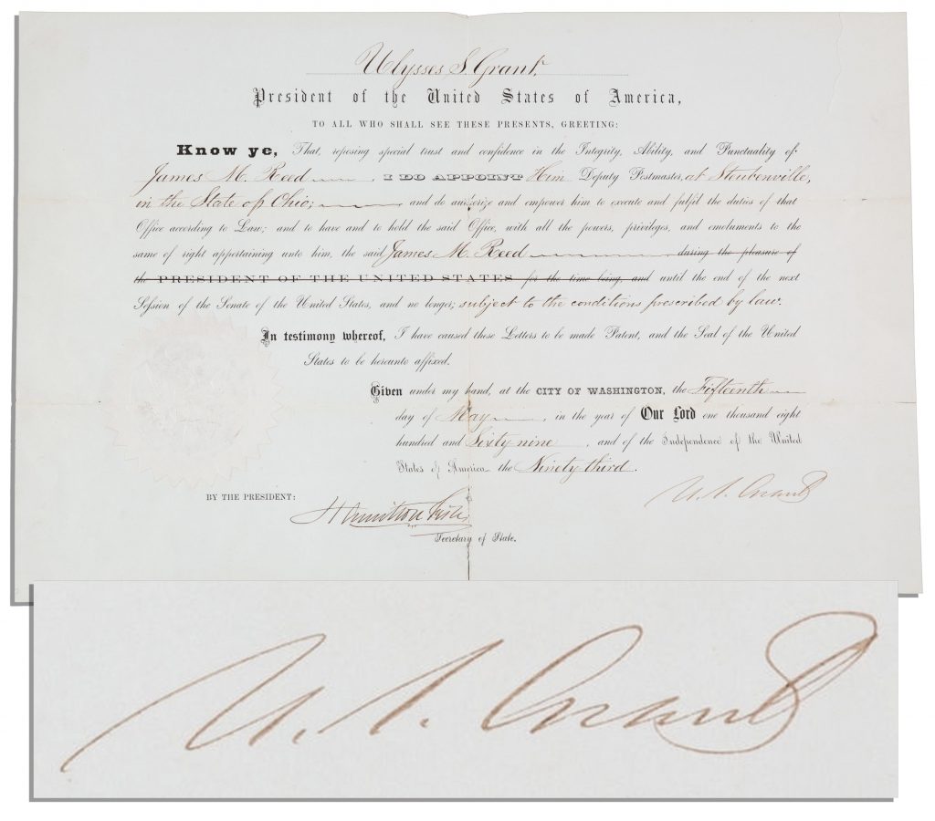 US Grant autograph letter signed as President