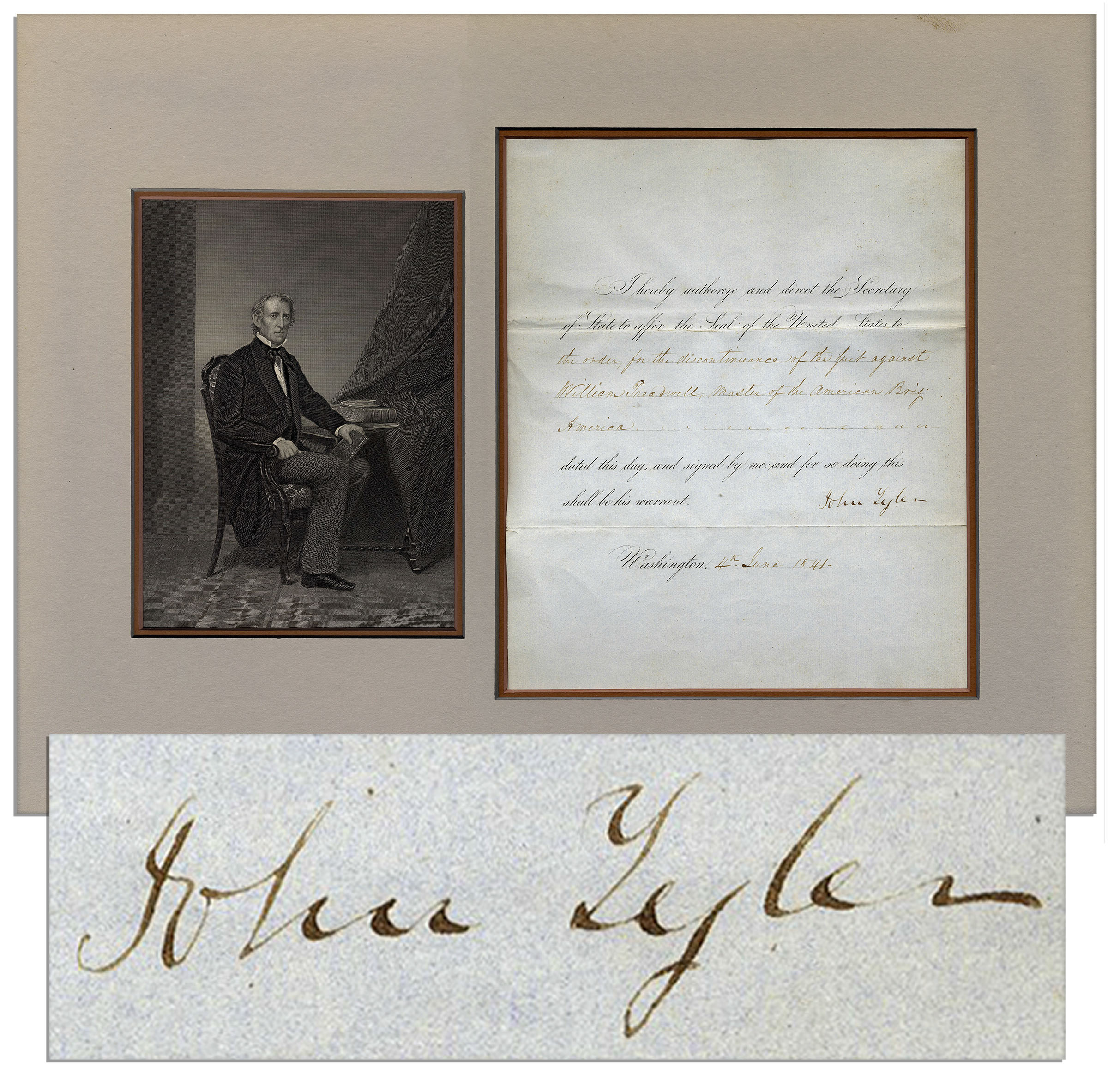 John Tyler autograph letter signed as president
